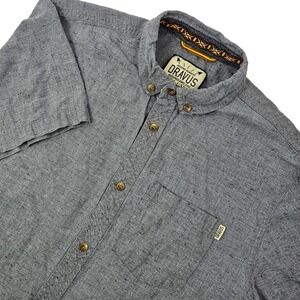 Dravus Mens Size Medium Button Up Shirt Gray Cotton Casual Short Sleeve Pocket